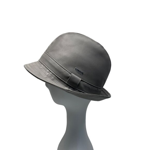Vintage Kangol Unisex Gray Leather Fedora Hat Sz L -  17in Head Cirunmference - Picture 7 of 13
